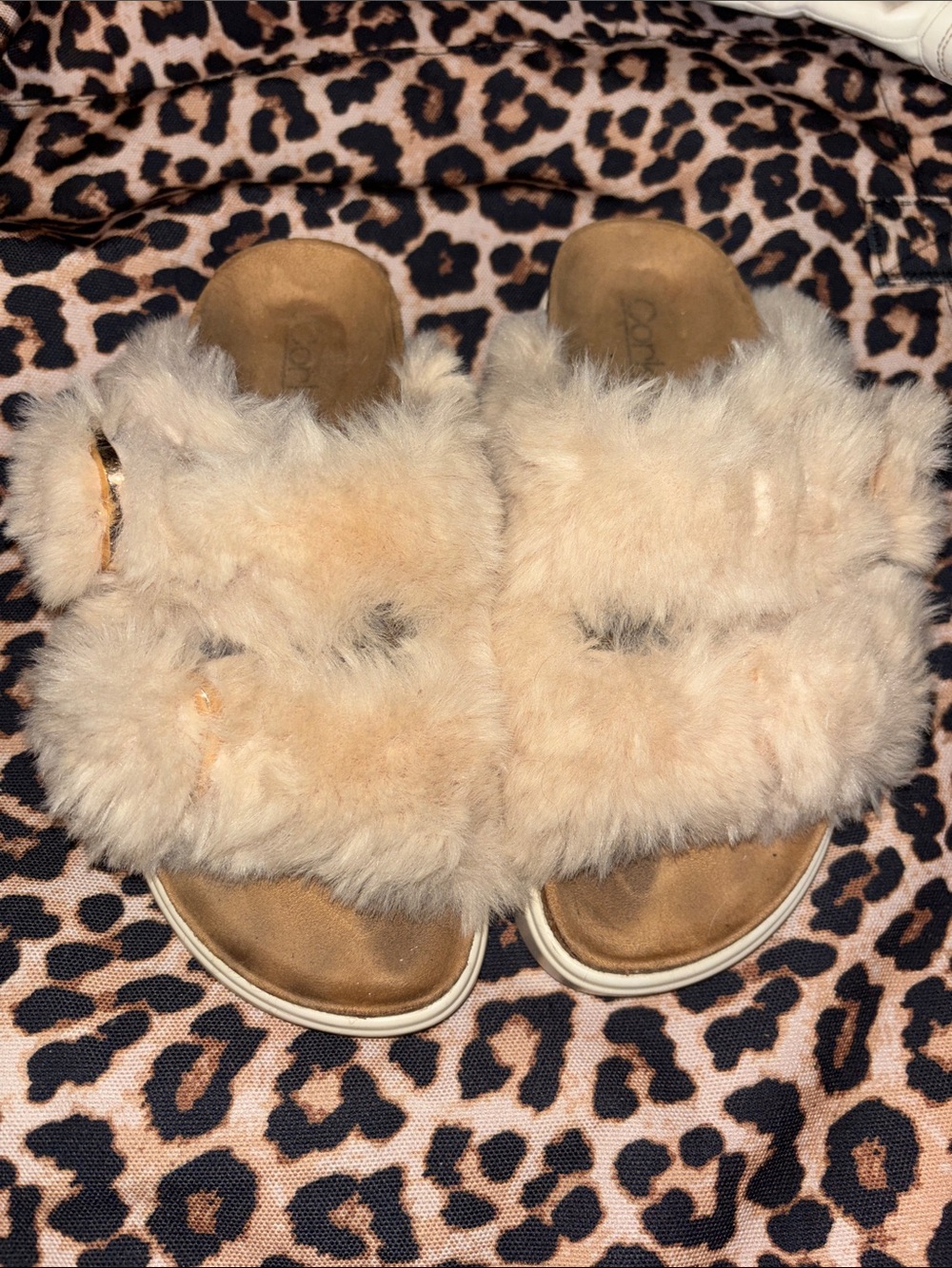 Corkys Cream Faux Fur Slide Mules